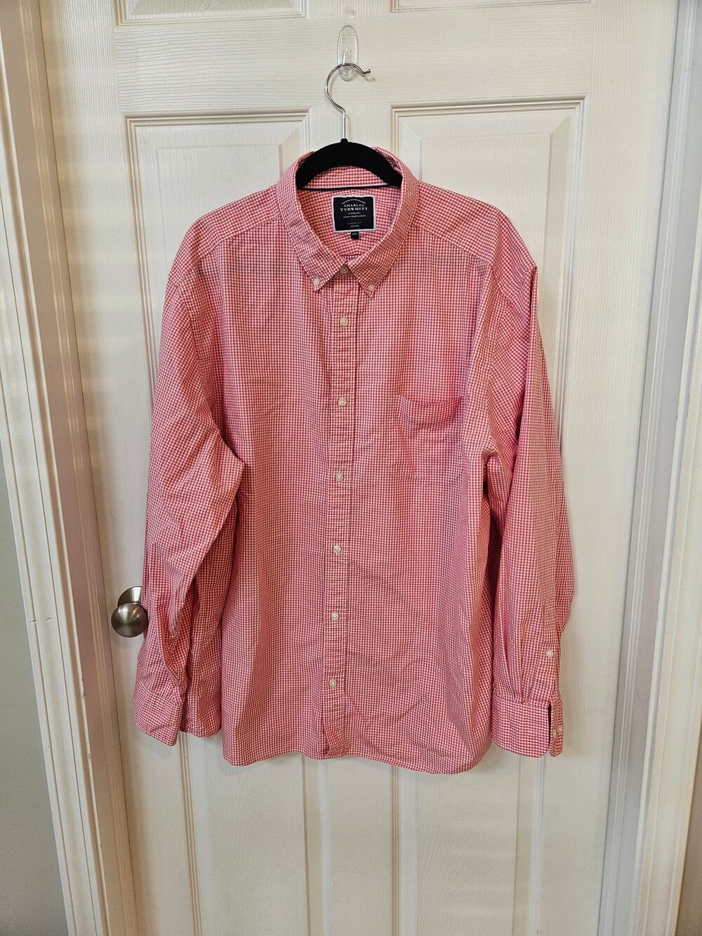 Charles Tyrwhitt Classic Fit Non-Iron Pink White Gingham Button Front Shirt XXXL